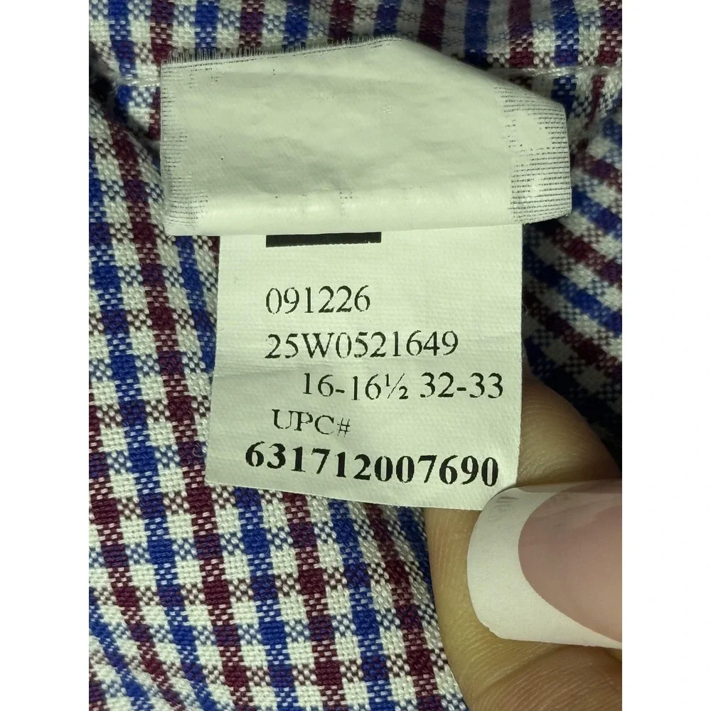 Chaps Shirt Mens 16-16.5 32/33 Blue Red Check Classic Fit Oxford Wrinkle Free‎